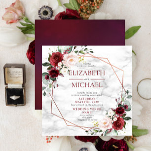 Elegant Burgundy Blush Watercolor Floral Baptism Invitation