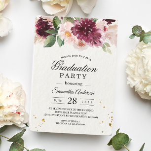 Elegant Burgundy Blush Watercolor Floral Invitation