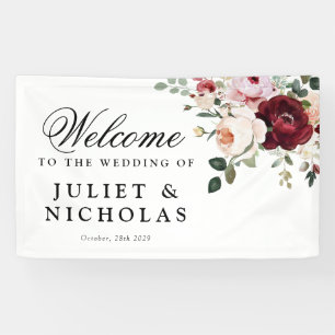 Elegant Burgundy & Blush Watercolor Floral Wedding Banner