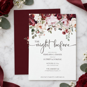 Elegant Burgundy Blush Wedding Rehearsal Dinner Invitation
