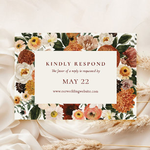 Elegant Burgundy Boho Floral Frame Wedding RSVP Card