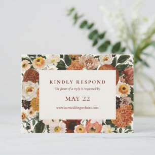 Elegant Burgundy Boho Floral Frame Wedding RSVP Card