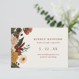 Elegant Burgundy Boho Flowers Wedding RSVP Card