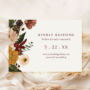 Elegant Burgundy Boho Flowers Wedding RSVP Card