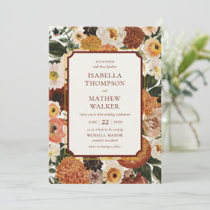 Elegant Burgundy Boho Wildflower Wedding Invitation