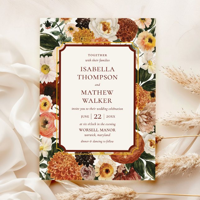 Elegant Burgundy Boho Wildflower Wedding Invitation (Creator Uploaded)