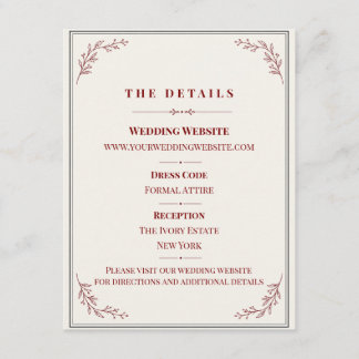 Elegant Burgundy Botanical Wedding Details Enclosu Enclosure Card