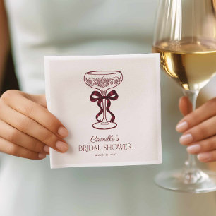 Elegant Burgundy Bow Bridal Shower Cocktail Napkin