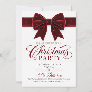 Elegant Burgundy Bow Christmas Party Invitation