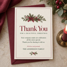 Elegant Burgundy Bow Greenery Christmas Thank You