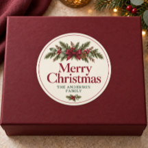 Elegant Burgundy Bow Greenery Merry Christmas