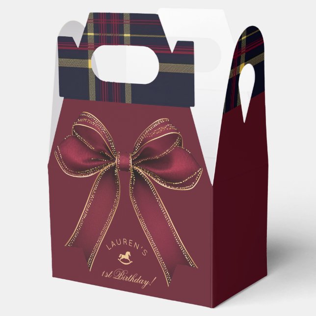 Elegant Burgundy Bow Luxury Onederful Birthday Favour Box (Opened)