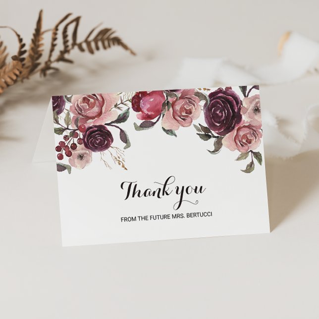 Elegant Burgundy Bridal Shower Thank You Card (Creator Uploaded)