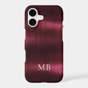 Elegant Burgundy Brushed Steel Faux Metal Monogram