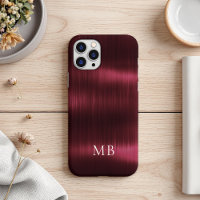 Elegant Burgundy Brushed Steel Faux Metal Monogram