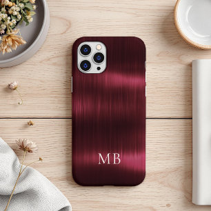 Elegant Burgundy Brushed Steel Faux Metal Monogram Case-Mate iPhone Case