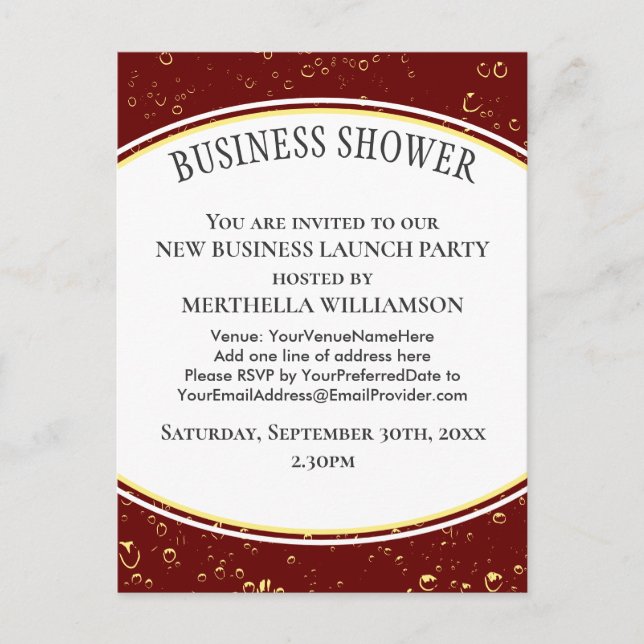 Elegant Burgundy Business Shower Invitation Postcard (Front)