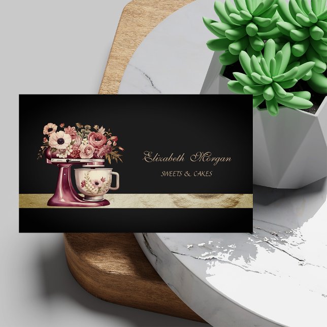 Elegant Burgundy Cake Mixer Black Bakery Business Card (Creator Uploaded)