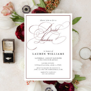 Elegant Burgundy Calligraphy Bridal Luncheon Invitation