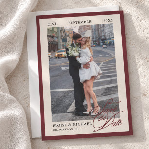 Elegant Burgundy Calligraphy Editorial Photo Save The Date