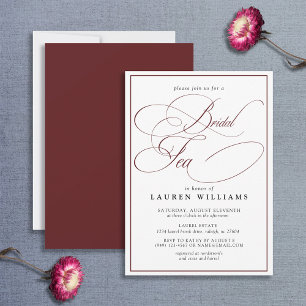 Elegant Burgundy Calligraphy Formal Bridal Tea Invitation