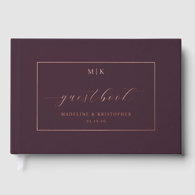Elegant Burgundy Calligraphy Guest Book (Front)