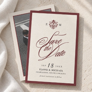 Elegant Burgundy Calligraphy Typography Photo Save The Date