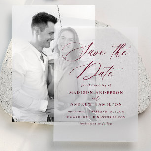 Elegant Burgundy Calligraphy Wedding Save the Date Vellum Invitations