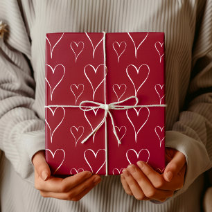 Elegant Burgundy Chic Framed White Heart Outline Wrapping Paper