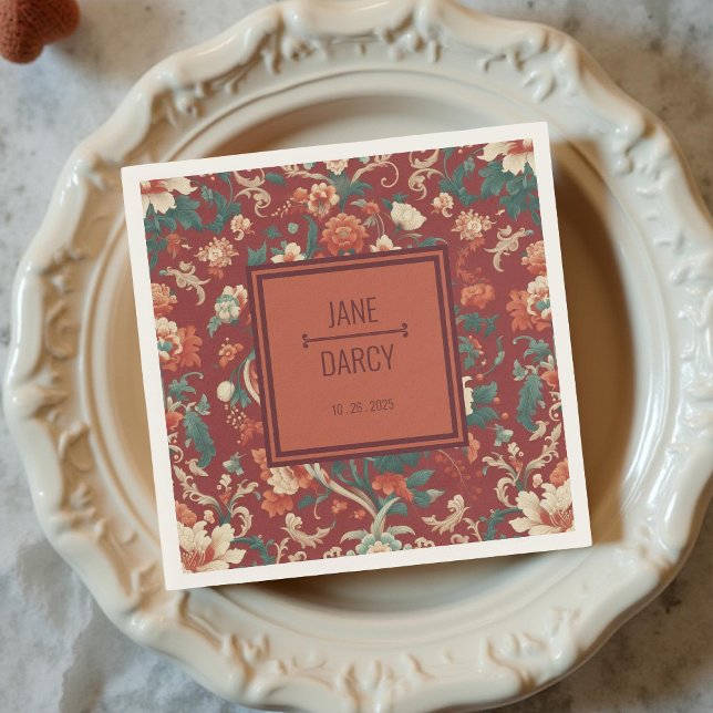 Elegant Burgundy Chinoiserie Victorian Wedding  Napkin (Creator Uploaded)