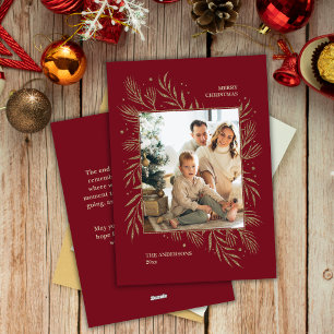 Elegant Burgundy Christmas Custom Photo Message  Holiday Card