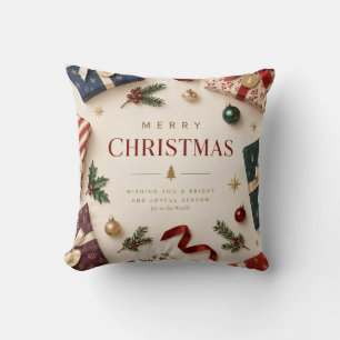 Elegant Burgundy Christmas Gift and Gold Starburst Cushion