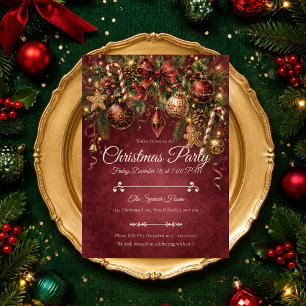 Elegant Burgundy Christmas Party Invitation