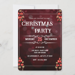 Elegant Burgundy Christmas Party Invitation Card