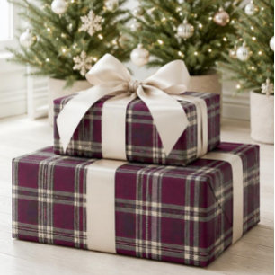 Elegant Burgundy Christmas Tartan Plaid Wrapping Paper