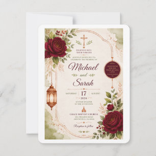 Elegant Burgundy, Citrus green and Copper Wedding Invitation