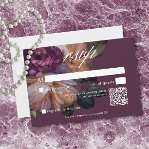 Elegant Burgundy Classic Moody Floral Wedding QR RSVP Card