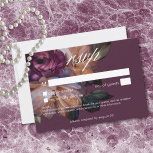Elegant Burgundy Classic Moody Floral Wedding RSVP Card