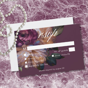 Elegant Burgundy Classic Moody Floral Wedding RSVP Card