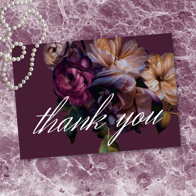 Elegant Burgundy Classic Moody Floral Wedding Thank You Card (Elegant Burgundy Classic Moody Floral Wedding Thank You Card)