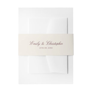 Elegant Burgundy Classic Names and Date Wedding Invitation Belly Band