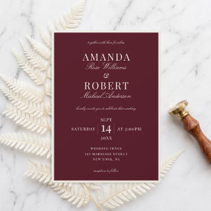 Elegant Burgundy Classic Old Money Wedding Invitation