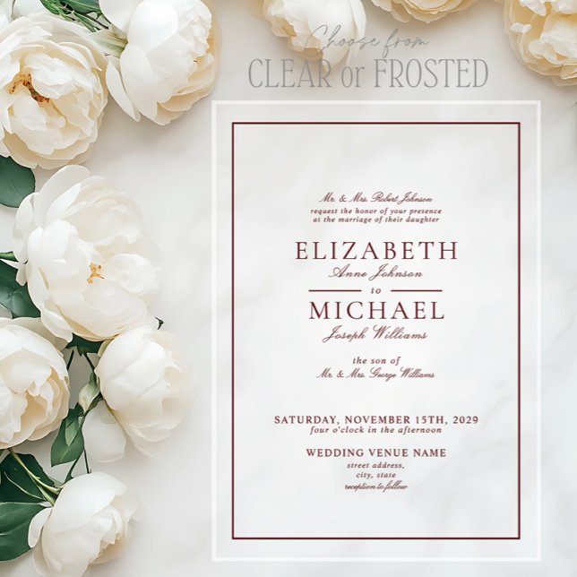 Elegant Burgundy Classic Script Wedding Acrylic Invitations (Creator Uploaded)