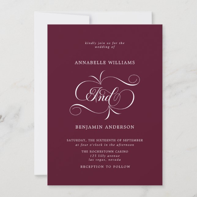 Elegant Burgundy Classic Wedding  Invitation (Front)