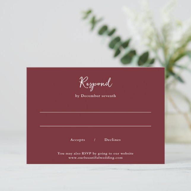 Elegant Burgundy Clean Wedding RSVP Card (Standing Front)