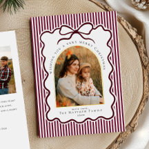 Elegant Burgundy Coquette Photo Gold Christmas
