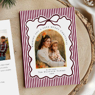 Elegant Burgundy Coquette Photo Gold Christmas