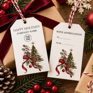 Elegant Burgundy Corporate Christmas Logo Gift Tags