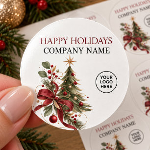 Elegant Burgundy Corporate Christmas Logo Holiday Classic Round Sticker