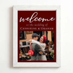 Elegant Burgundy Couple Photo Evening Wedding Poster